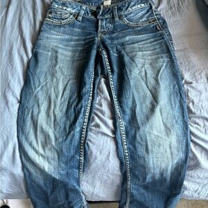 Vintage Silver Jeans Blue Size S Faded Tuesday Flap 27/31 Double Pockets Denim